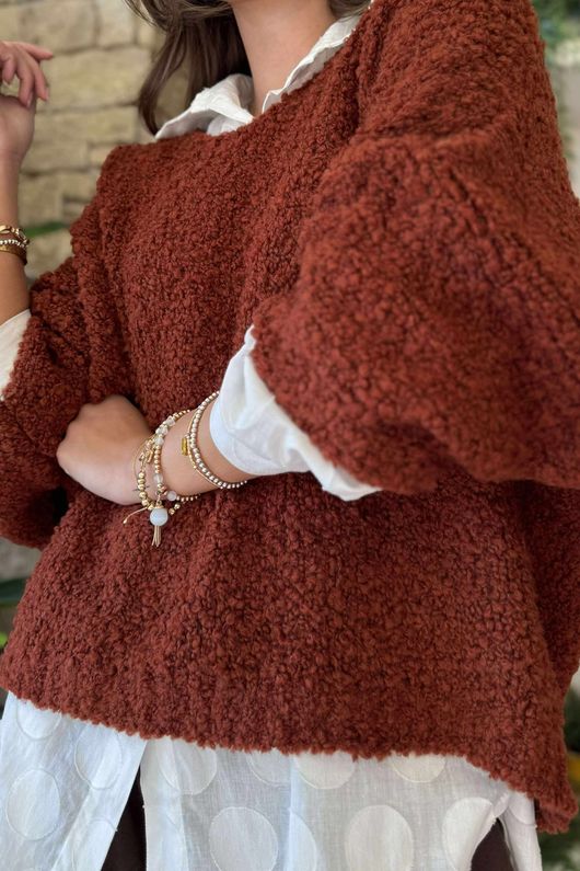 Hygge Boucle Slouch Knit Rust